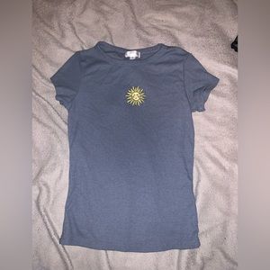 grayish blue sun shirt, size small, never worn, orange kiss.